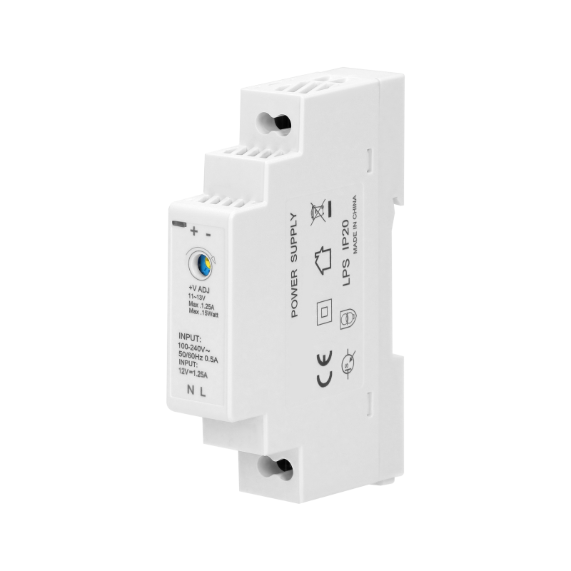Alimentation courant continu 12V 1,25A 15W - 1 module - Transformateur 220V - Tension 12Vcc réglable