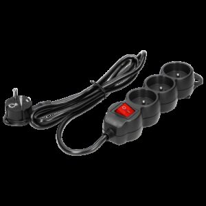 Multiprise noire 3 prises 2P+T 16A 230V avec interrupteur lumineux + cordon 3G1mm² longueur 1,5m