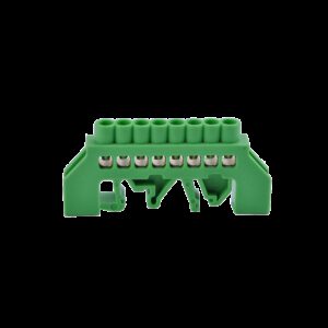 Bornier de terre en laiton isolé 8x10mm² - Fixation sur rail DIN