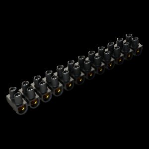 Barrette de domino électrique 25mm² - 12 connexions en laiton - Max 100A - Noir