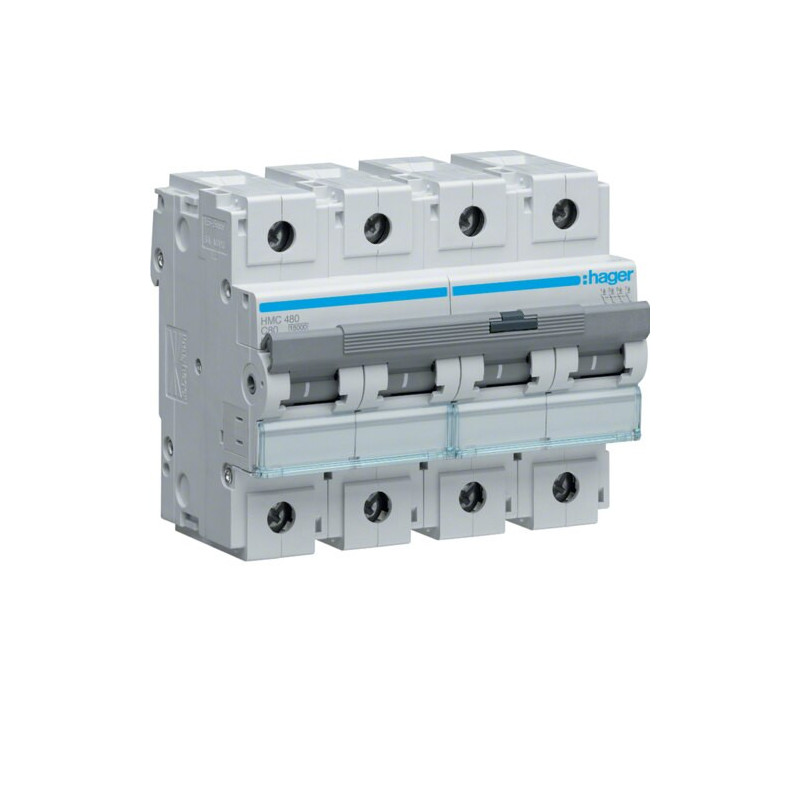 HMC480 Hager - Disjoncteur 80A - 4P - 15kA C - courbe C - À vis - 6 modules - HMC