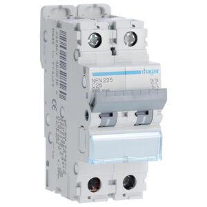 NFN225 Disjoncteur 25A Hager - 2P - 6-10kA - courbe C - Bornes alignées à vis - NFN - 2 modules