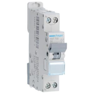 NGT702 Disjoncteur Hager 2A - 1P+N - 6-10kA - courbe D - Bornes décalées à vis - NGT - 1 module