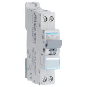 NGT720 Disjoncteur Hager 20A - 1P+N - 6-10kA - courbe D - Bornes décalées à vis - NGT - 1 module