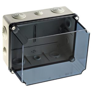 GSVT231 IDE Boite dérivation industrielle étanche IP65 avec capot transparent réhaussé et entrées souples - dim.241x180x