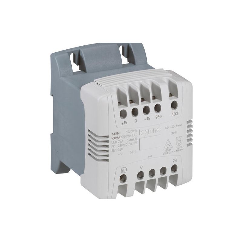 044214 Legrand - Transformateur de commande et sécurité 160VA - Primaire 230 - 400Vca - Secondaire 24Vca - Bornes à vis