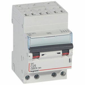 406921 Disjoncteur tétrapolaire 25A - 4P Courbe C - 4,5/6kA - Automatique et vis - Legrand DX3