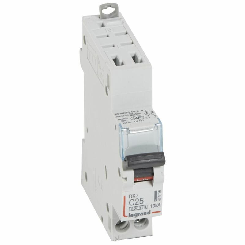 407716 Disjoncteur unipolaire + neutre 25A - 1P+N Courbe C - 6/10kA - Automatique et vis - Legrand DX3