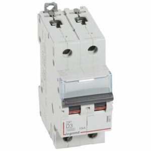 408010 Disjoncteur bipolaire 3A - 2P Courbe D - 6/10kA - À vis - Legrand DX3