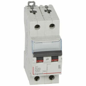 408016 Disjoncteur bipolaire 20A - 2P Courbe D - 6/10kA - À vis - Legrand DX3