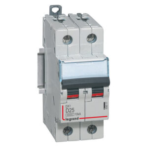 408017 Disjoncteur bipolaire 25A - 2P Courbe D - 6/10kA - À vis - Legrand DX3