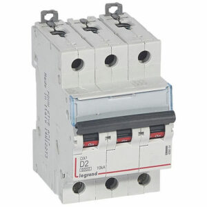 408054 Disjoncteur tripolaire 2A - 3P Courbe D - 6/10kA - À vis - Legrand DX3