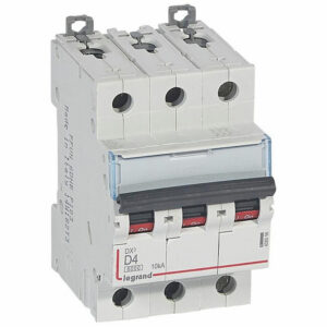 408056 Disjoncteur tripolaire 4A - 3P Courbe D - 6/10kA - À vis - Legrand DX3