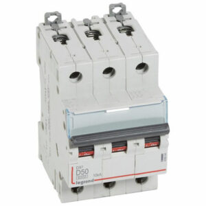 408064 Disjoncteur tripolaire 50A - 3P Courbe D - 6/10kA - À vis - Legrand DX3