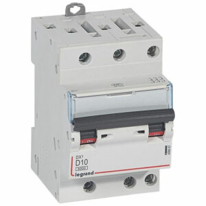 408067 Disjoncteur tripolaire 10A - 3P Courbe D - 6/10kA - À vis - Legrand DX3