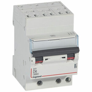 408073 Disjoncteur tripolaire 6A - 3P Courbe D - 6/10kA - Automatique et vis - Legrand DX3