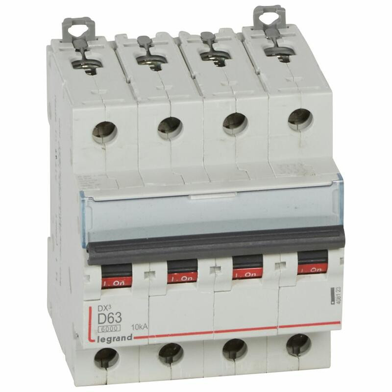 408123 Disjoncteur tétrapolaire 63A - 4P Courbe D - 6/10kA - À vis - Legrand DX3