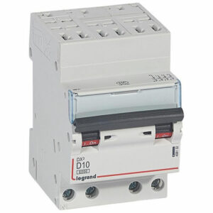 408132 Disjoncteur tétrapolaire 10A - 4P Courbe D - 6/10kA - Automatique et vis - Legrand DX3