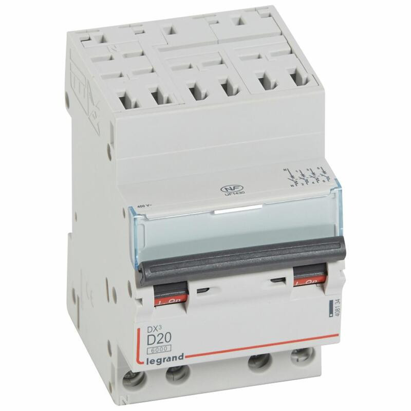 408134 Disjoncteur tétrapolaire 20A - 4P Courbe D - 6/10kA - Automatique et vis - Legrand DX3