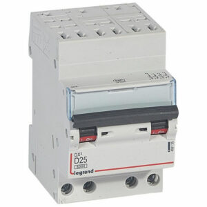 408135 Disjoncteur tétrapolaire 25A - 4P Courbe D - 6/10kA - Automatique et vis - Legrand DX3