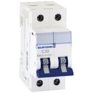 20330 EUR'OHM Disjoncteur 2P 50A courbe C connexion vis/vis 6kA NF