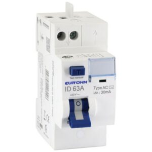 23463 EUR'OHM Interrupteur différentiel 63A 1P+N 30mA arrivée haute + départ haut - Automatique type AC NF