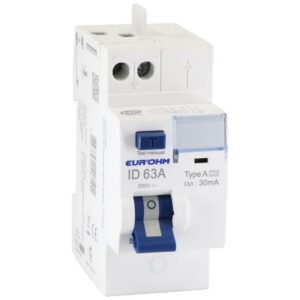 23563 EUR'OHM Interrupteur différentiel 63A 1P+N 30mA arrivée haute + départ haut - Automatique type A