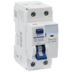 23853 EUR'OHM Interrupteur différentiel 63A 1P+N 30mA connexion à vis type A