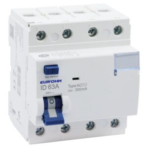 23963 EUR'OHM Interrupteur différentiel 63A 3P+N 300mA connexion à vis type AC