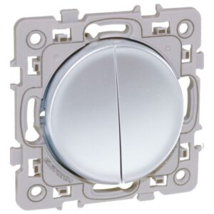 60416 EUR'OHM SQUARE Interrupteur va et vient + Bouton poussoir Silver