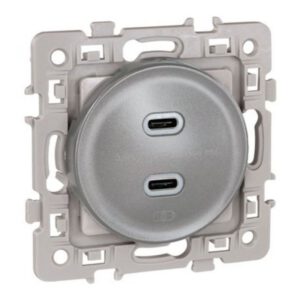 60435 EUR'OHM SQUARE Prise USB double 2000 mA silver type C