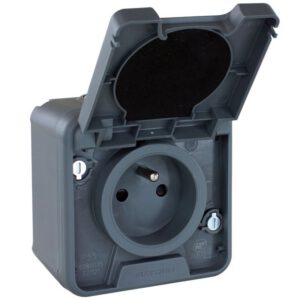 60840 EUR'OHM OXXO Prise électrique étanche saillie 2P+T gris IP55