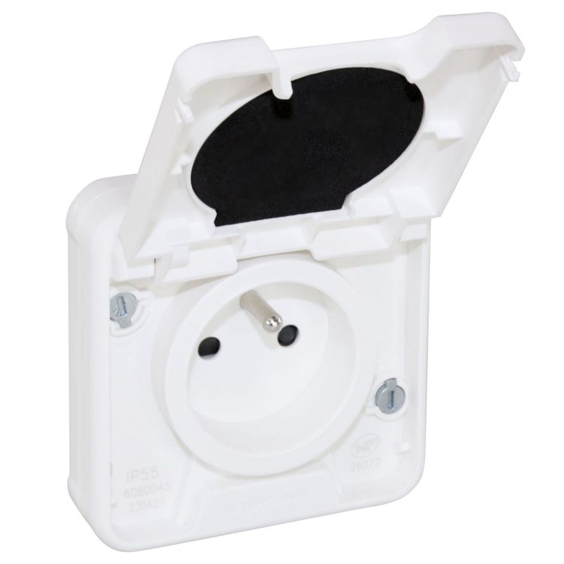 60898 EUR'OHM OXXO - Prise électrique étanche 2P+T blanc saillie IP55
