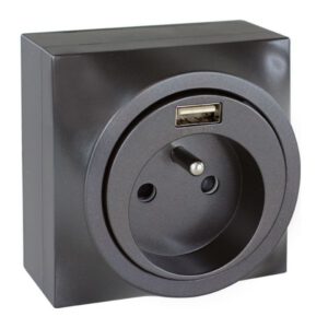 60957 EUR'OHM DUNE Prise combinée 2P+T + USB A noir