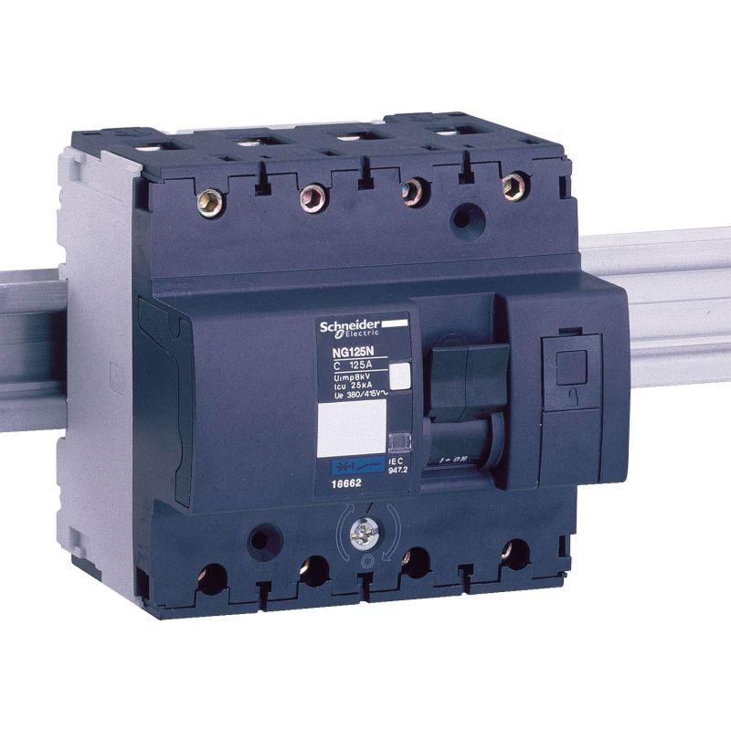18654 Schneider - Acti9 Disjoncteur NG125N tétrapolaire 40A - 4P - Courbe C 25kA - A vis