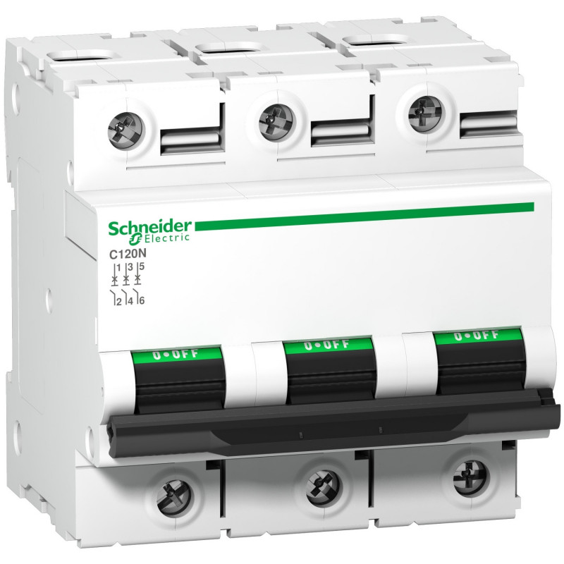 A9N18387 Schneider C120N disjoncteur triphasé Schneider 80 A - 3P - courbe D - 10kA - À vis