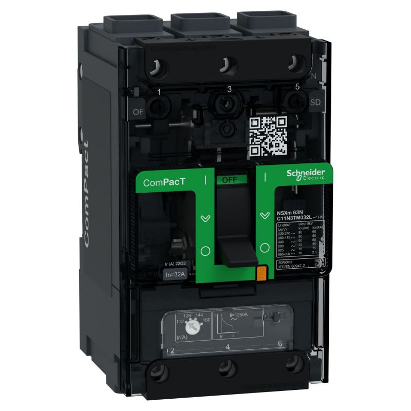 C11E3TM032L Schneider ComPact NSXm - disjoncteur 32A TM-D - 16kA - 3P 3d - bornes everlink