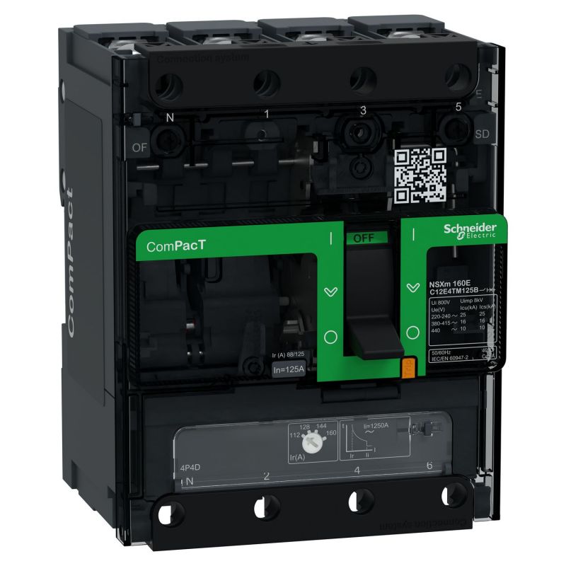 C12F4TM125B Schneider ComPact NSXm - disjoncteur 125A TM-D - 36kA - 4P 4d - bornes pour cosses
