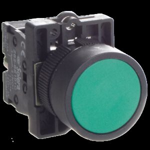 Bouton poussoir monostable vert avec bloc de contact 1NO - étanche IP65